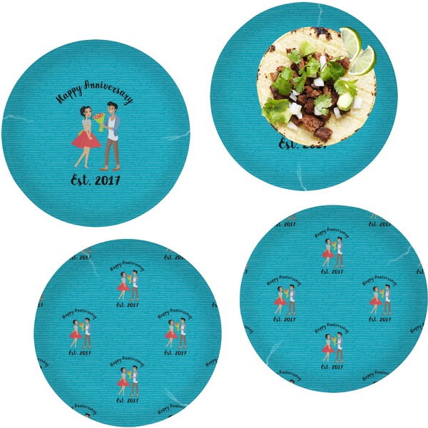 Custom Happy Anniversary Set of 4 Glass Lunch / Dinner Plate 10" (Personalized)