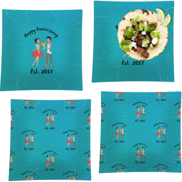 Custom Happy Anniversary Set of 4 Glass Square Lunch / Dinner Plate 9.5" (Personalized)