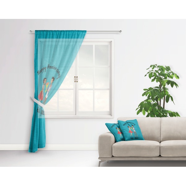 Happy Anniversary Sheer Curtain With Window and Rod - in Room Matching Pillow