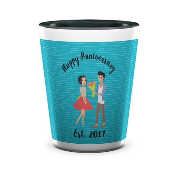 Custom Happy Anniversary Ceramic Shot Glass - 1.5 oz - Two Tone - Set of 4 (Personalized)