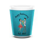 Happy Anniversary Ceramic Shot Glass - 1.5 oz - White - Set of 4 (Personalized)
