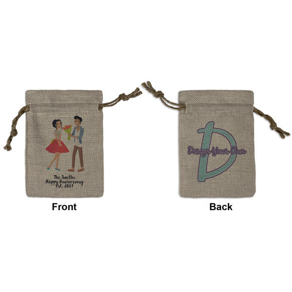 Custom Happy Anniversary Small Burlap Gift Bag - Front & Back (Personalized)