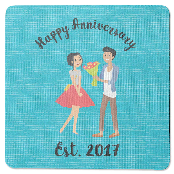 Custom Happy Anniversary Square Rubber Backed Coaster (Personalized)