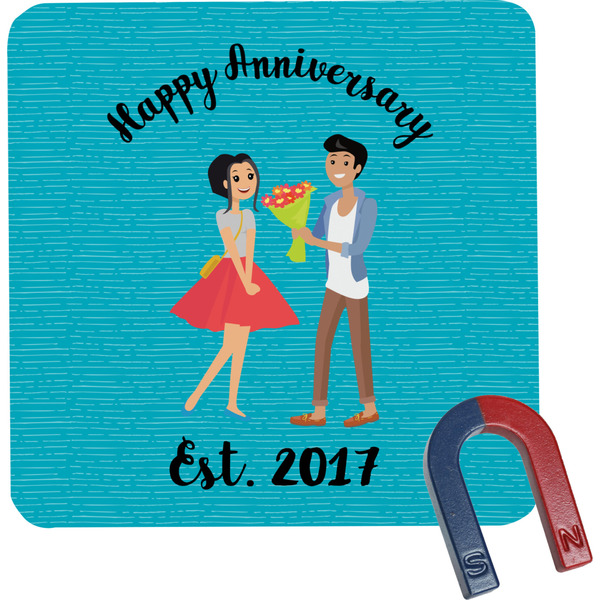 Custom Happy Anniversary Square Fridge Magnet (Personalized)