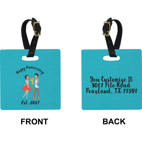Happy Anniversary Square Luggage Tag (Front + Back)