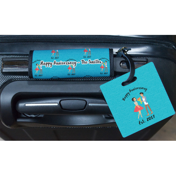 Happy Anniversary Square Luggage Tag & Handle Wrap - In Context