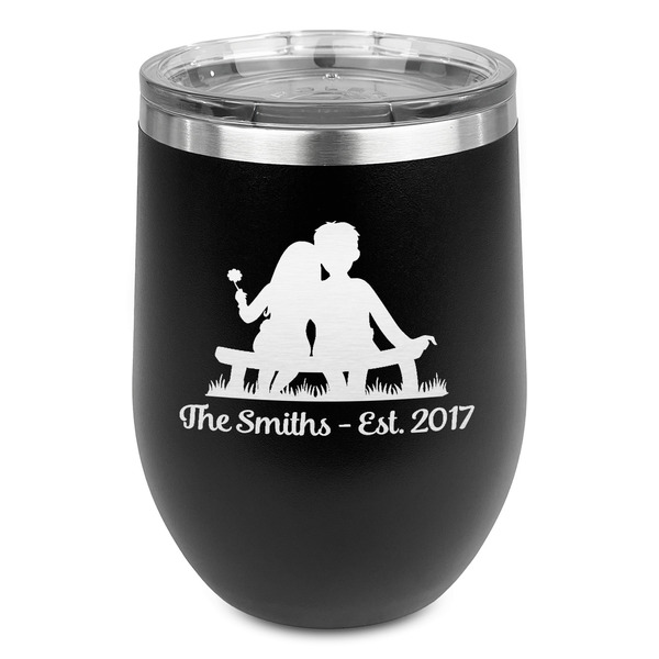 Custom Happy Anniversary Stemless Stainless Steel Wine Tumbler - Black - Double Sided (Personalized)