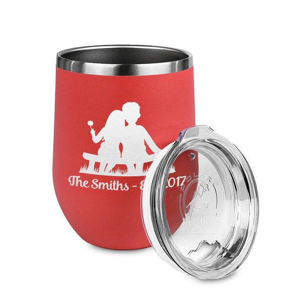 Happy Anniversary Stainless Wine Tumblers - Coral - Double Sided - Alt View