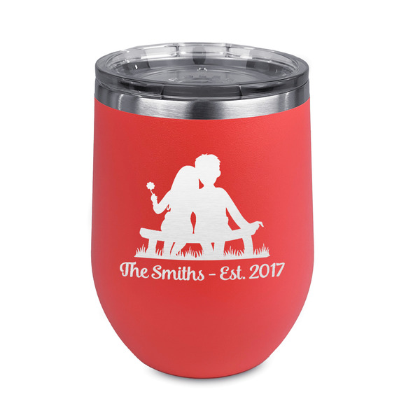 Custom Happy Anniversary Stemless Stainless Steel Wine Tumbler - Coral - Double Sided (Personalized)