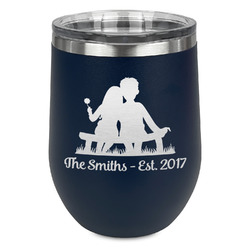 Happy Anniversary Stemless Stainless Steel Wine Tumbler - Navy - Double Sided (Personalized)