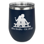 Happy Anniversary Stemless Stainless Steel Wine Tumbler - Navy - Single Sided (Personalized)