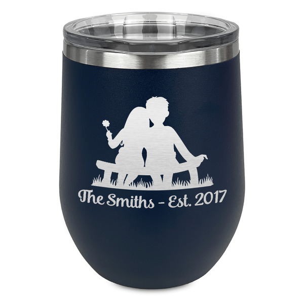 Custom Happy Anniversary Stemless Stainless Steel Wine Tumbler - Navy - Single Sided (Personalized)