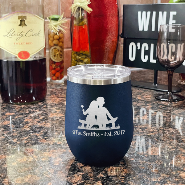 Happy Anniversary Stainless Wine Tumblers - Navy - Single Sided - In Context