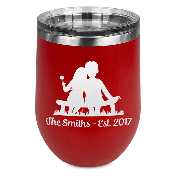 Custom Happy Anniversary Stemless Stainless Steel Wine Tumbler - Red - Double Sided (Personalized)