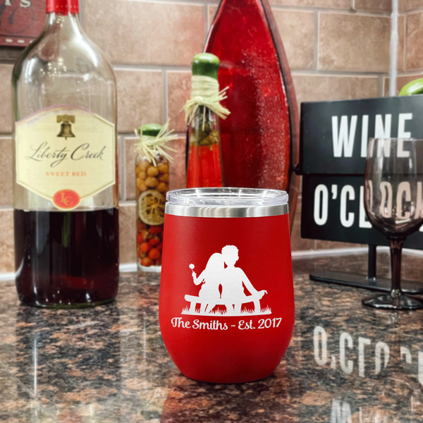 Happy Anniversary Stainless Wine Tumblers - Red - Single Sided - In Context