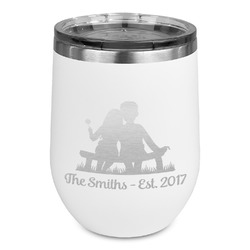 Happy Anniversary Stemless Stainless Steel Wine Tumbler - White - Single Sided (Personalized)
