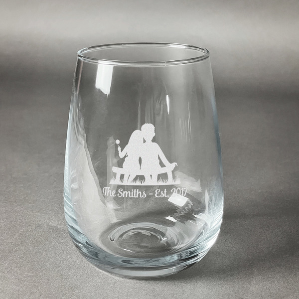 Custom Happy Anniversary Stemless Wine Glass (Single) (Personalized)