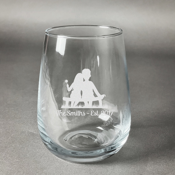 Custom Happy Anniversary Stemless Wine Glass - Engraved (Personalized)