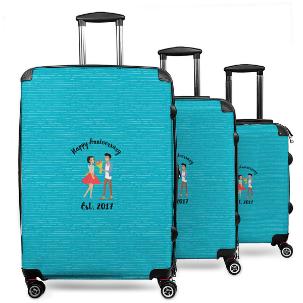 Custom Happy Anniversary 3 Piece Luggage Set - 20" Carry On, 24" Medium Checked, 28" Large Checked (Personalized)