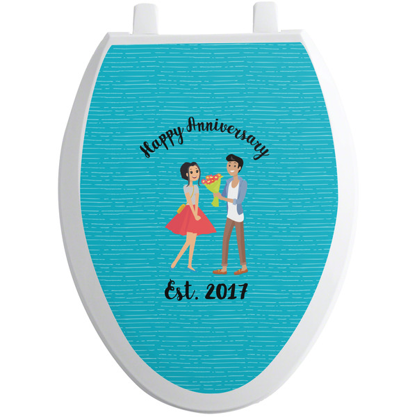 Custom Happy Anniversary Toilet Seat Decal - Elongated (Personalized)