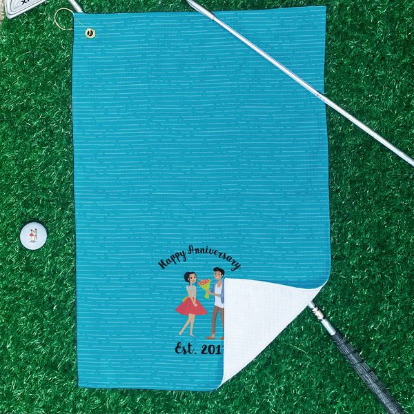 Happy Anniversary Waffle Weave Golf Towel - In Context