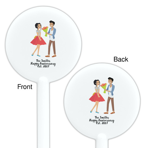Happy Anniversary White Plastic 5.5" Stir Stick - Double Sided - Round - Front & Back