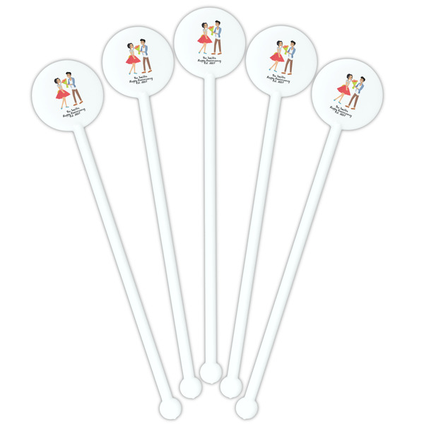 Happy Anniversary White Plastic 5.5" Stir Stick - Fan View