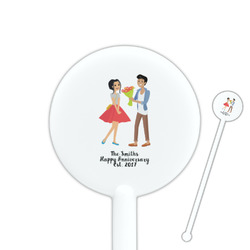 Happy Anniversary 5.5" Round Plastic Stir Sticks - White - Single Sided (Personalized)