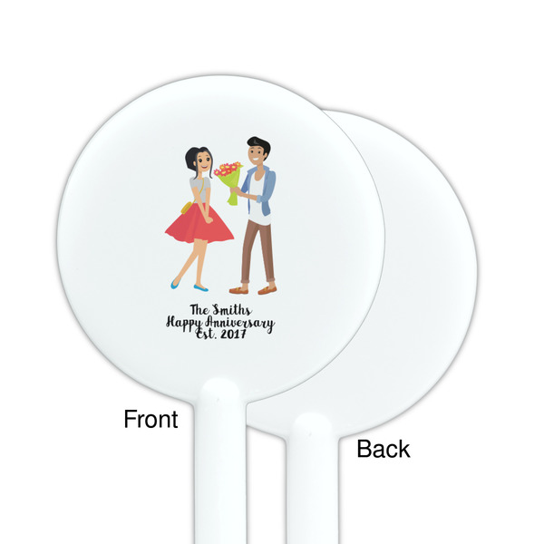 Happy Anniversary White Plastic 5.5" Stir Stick - Single Sided - Round - Front & Back