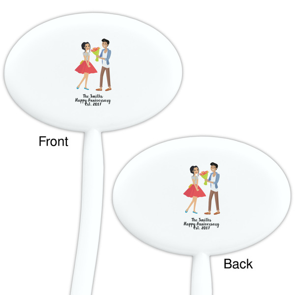Happy Anniversary White Plastic 7" Stir Stick - Double Sided - Oval - Front & Back