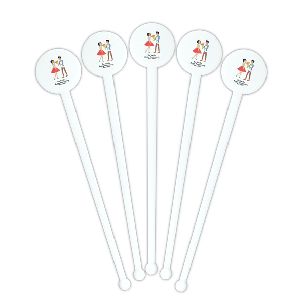 Happy Anniversary White Plastic 7" Stir Stick - Round - Fan View