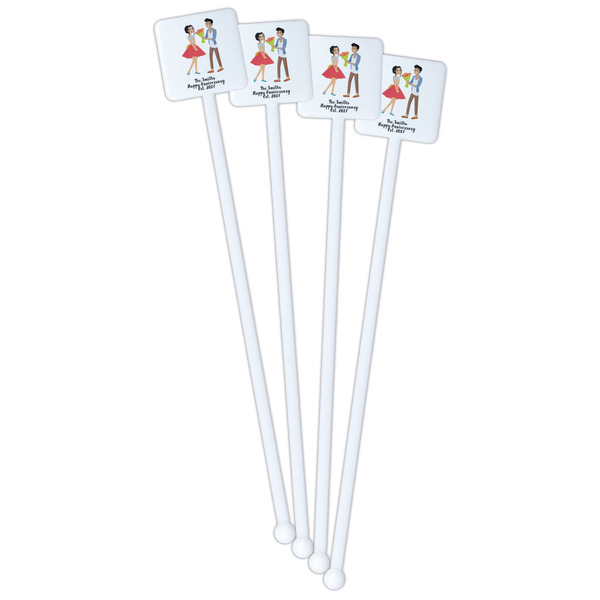 Happy Anniversary White Plastic Stir Stick - Single Sided - Square - Front