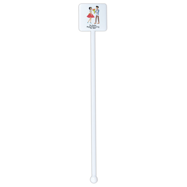 Happy Anniversary White Plastic Stir Stick - Single Sided - Square - Single Stick