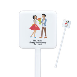 Happy Anniversary Square Plastic Stir Sticks - Double Sided (Personalized)