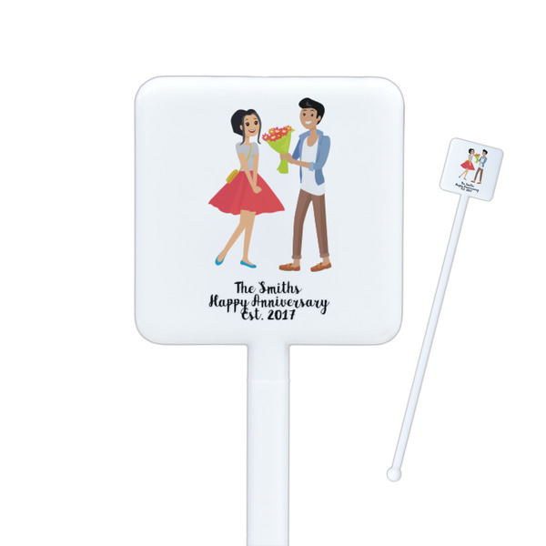 Custom Happy Anniversary Square Plastic Stir Sticks (Personalized)