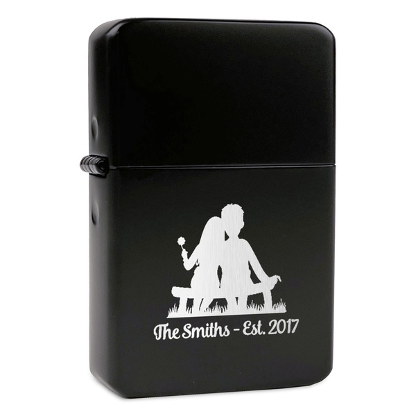 Custom Happy Anniversary Windproof Lighter - Black - Double Sided & Lid Engraved (Personalized)