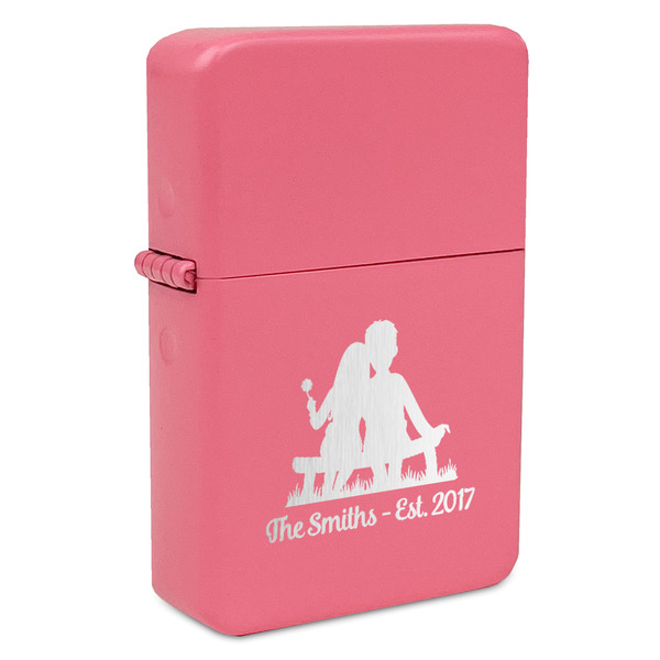 Custom Happy Anniversary Windproof Lighter - Pink - Single Sided & Lid Engraved (Personalized)