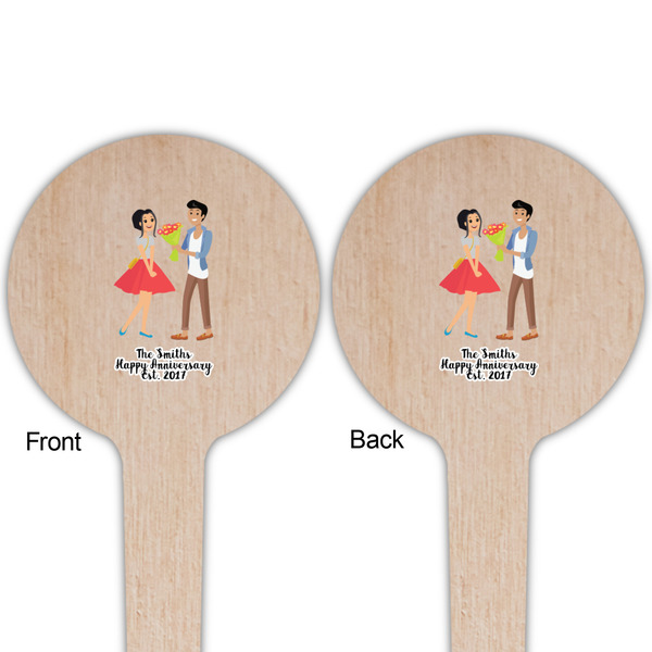 Happy Anniversary Wooden 4" Food Pick - Round - Double Sided - Front & Back