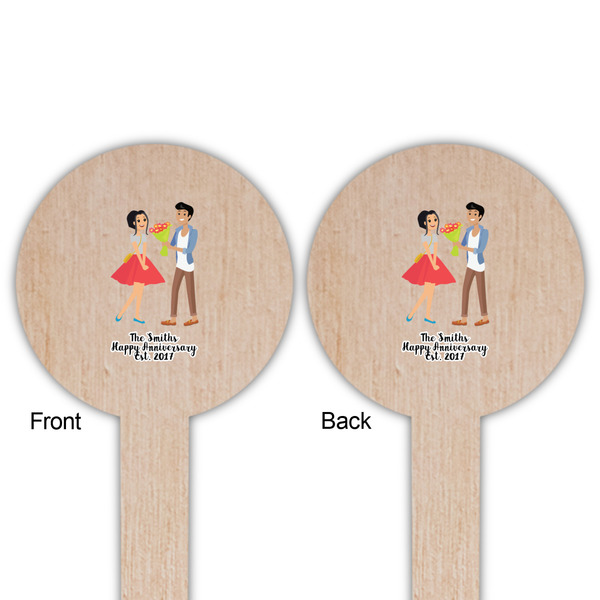 Happy Anniversary Wooden 6" Food Pick - Round - Double Sided - Front & Back