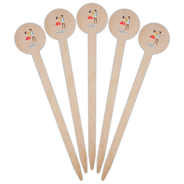 Happy Anniversary Wooden 6" Food Pick - Round - Fan View