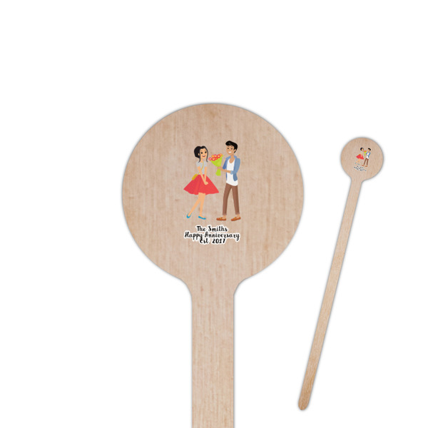 Custom Happy Anniversary 6" Round Wooden Stir Sticks - Double Sided (Personalized)
