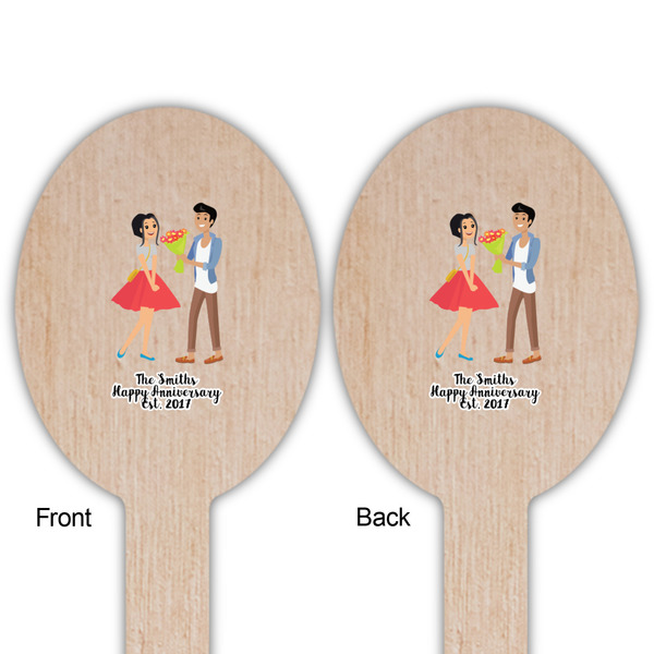 Happy Anniversary Wooden Food Pick - Oval - Double Sided - Front & Back