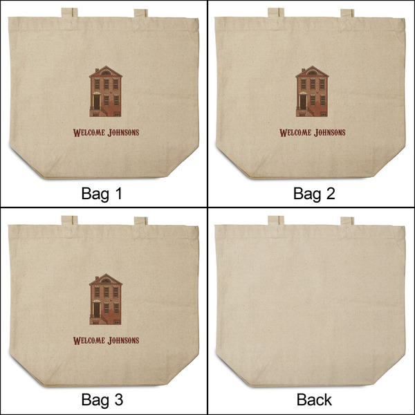 Housewarming 3 Reusable Cotton Grocery Bags - Front & Back View