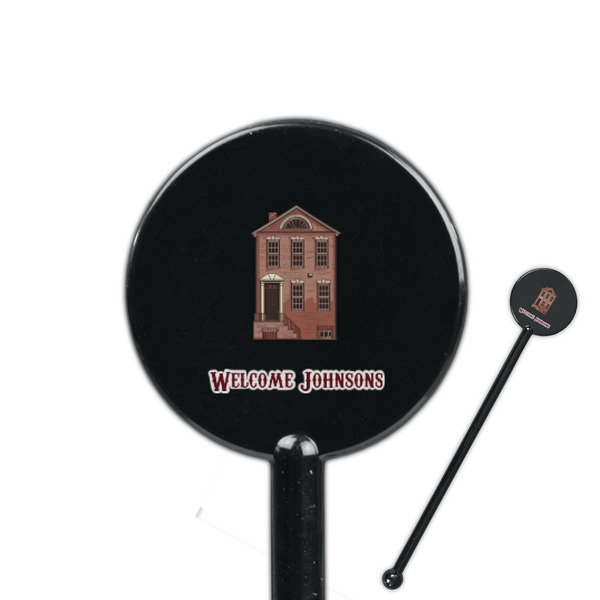 Custom Housewarming 5.5" Round Plastic Stir Sticks - Black - Single Sided (Personalized)