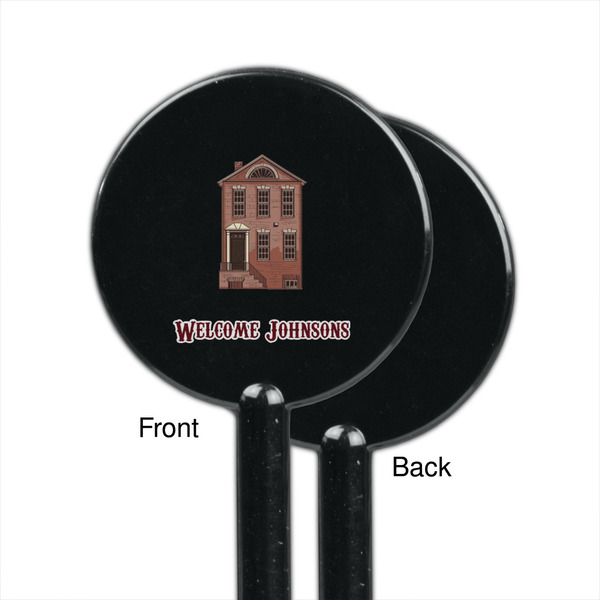 Housewarming Black Plastic 5.5" Stir Stick - Single Sided - Round - Front & Back