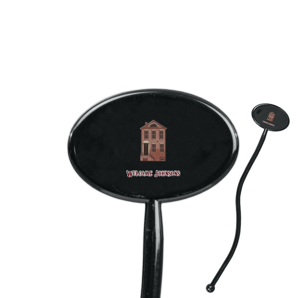 Custom Housewarming 7" Oval Plastic Stir Sticks - Black - Single Sided (Personalized)