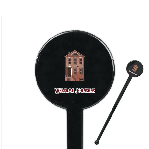 Custom Housewarming 7" Round Plastic Stir Sticks - Black - Single Sided (Personalized)