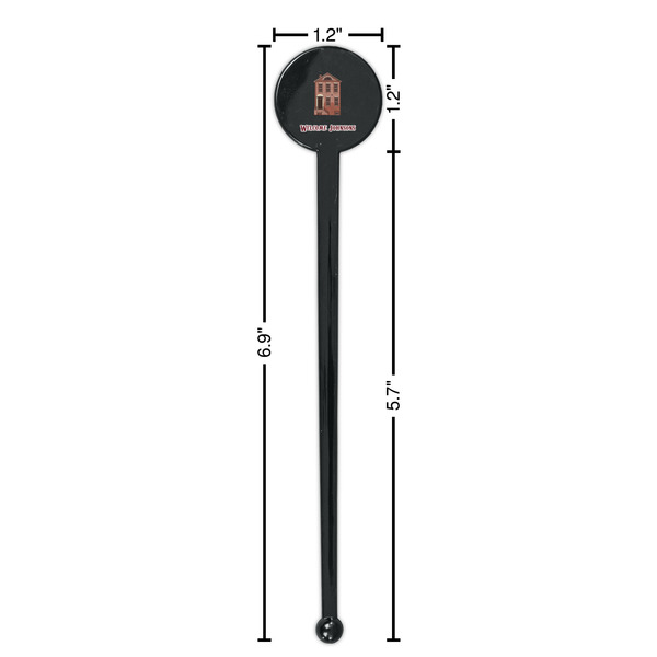 Housewarming Black Plastic 7" Stir Stick - Round - Dimensions