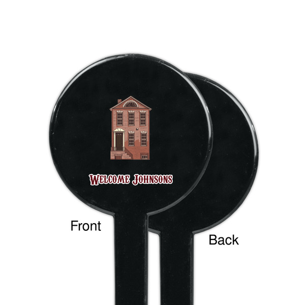 Housewarming Black Plastic 7" Stir Stick - Single Sided - Round - Front & Back