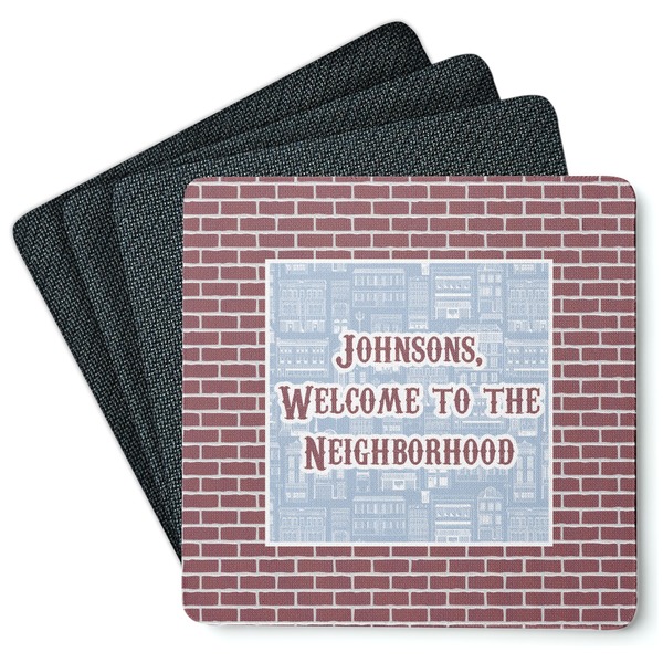 Custom Housewarming Square Rubber Backed Coasters - Set of 4 (Personalized)